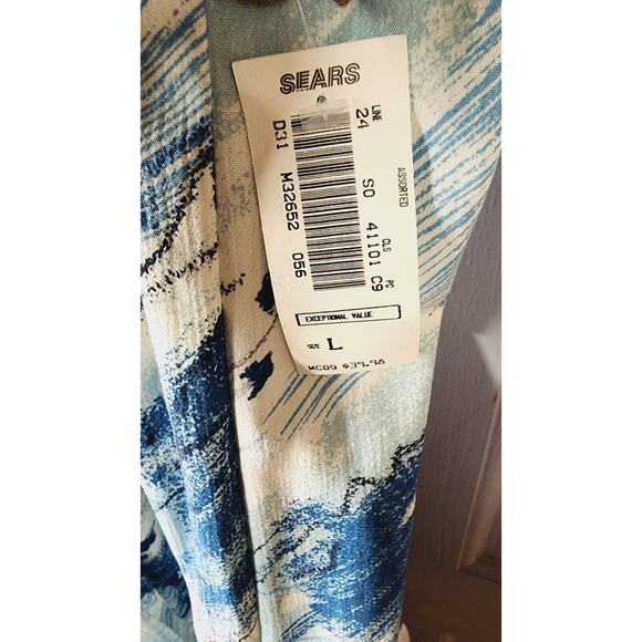 VTG 80s Good Times Hawaii MuuMuu Caftan Maxi Dress Blue White Abstract Large NOS - Picture 3 of 11